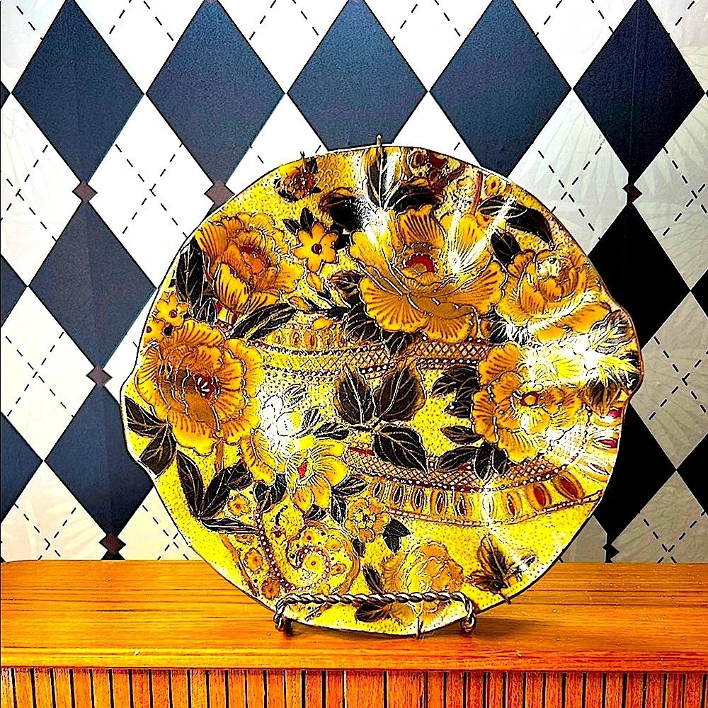 Vintage Chinese Cloisonné Plate | Ruffled Edge • Floral Enamel • 9.75"